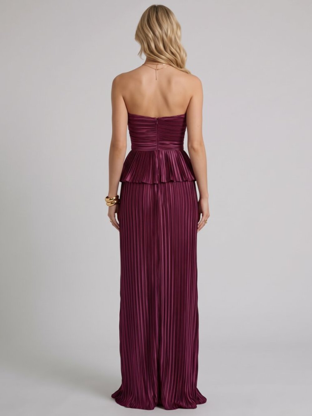 Women's Deep Purple Pleated Bandeau Top Mermaid Maxi Skirt Set Formal - Picture 2 of 5